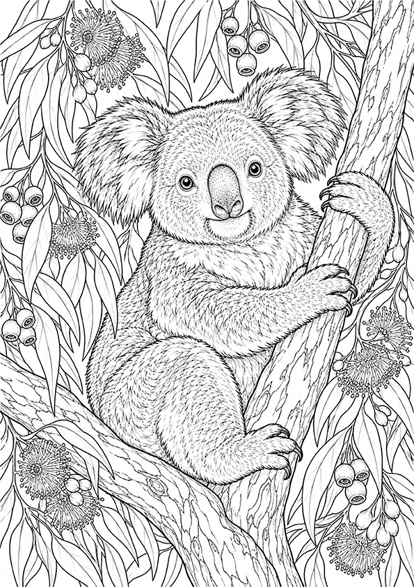 Eucalyptus Koala coloring page