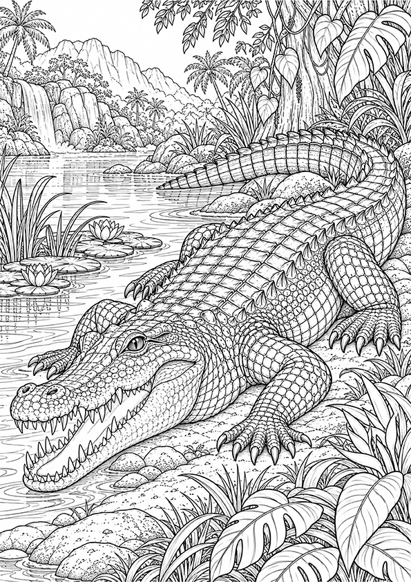Tropical Crocodile coloring page
