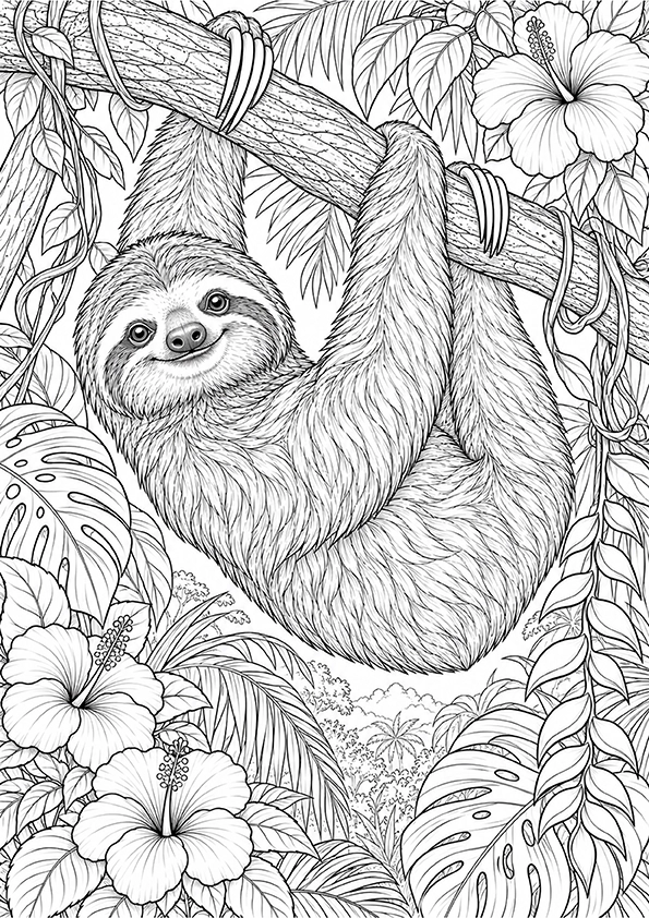 Tropical Sloth coloring page