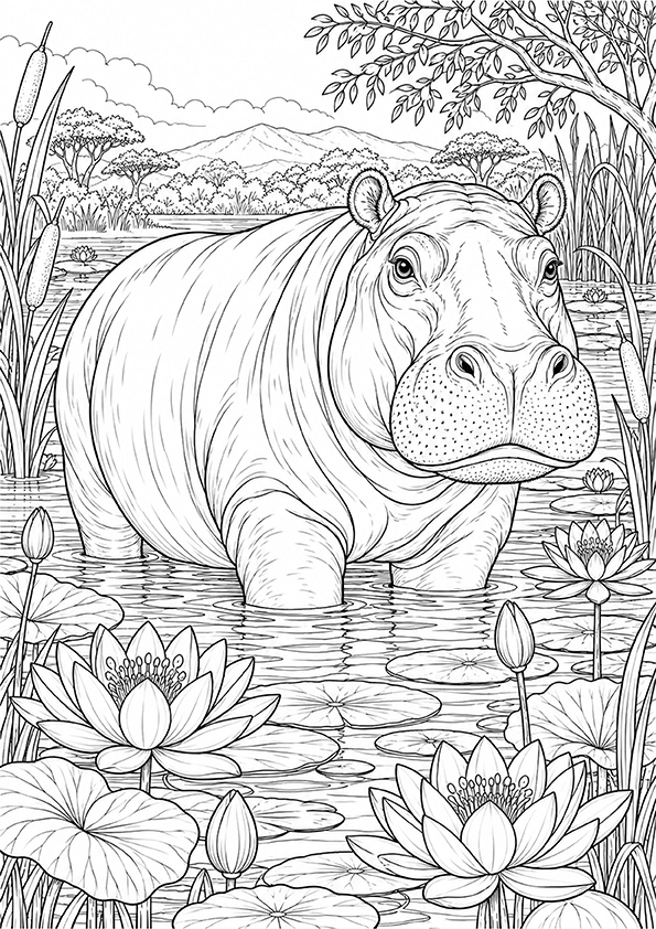 Water Lily Hippo coloring page
