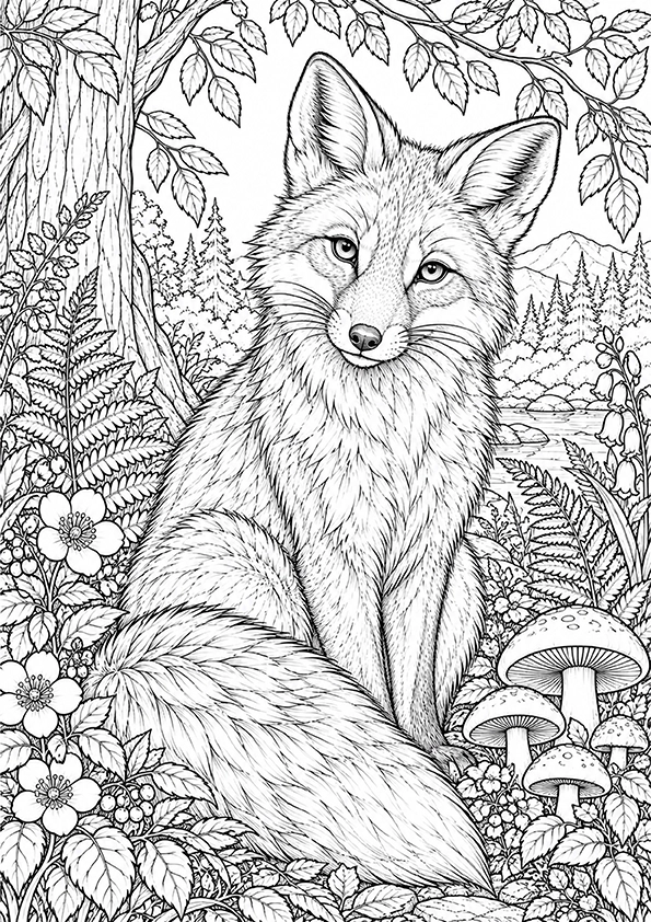 Woodland Fox coloring page
