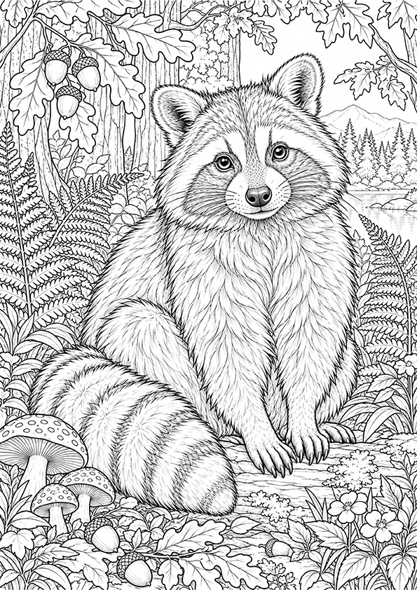 Woodland Raccoon coloring page