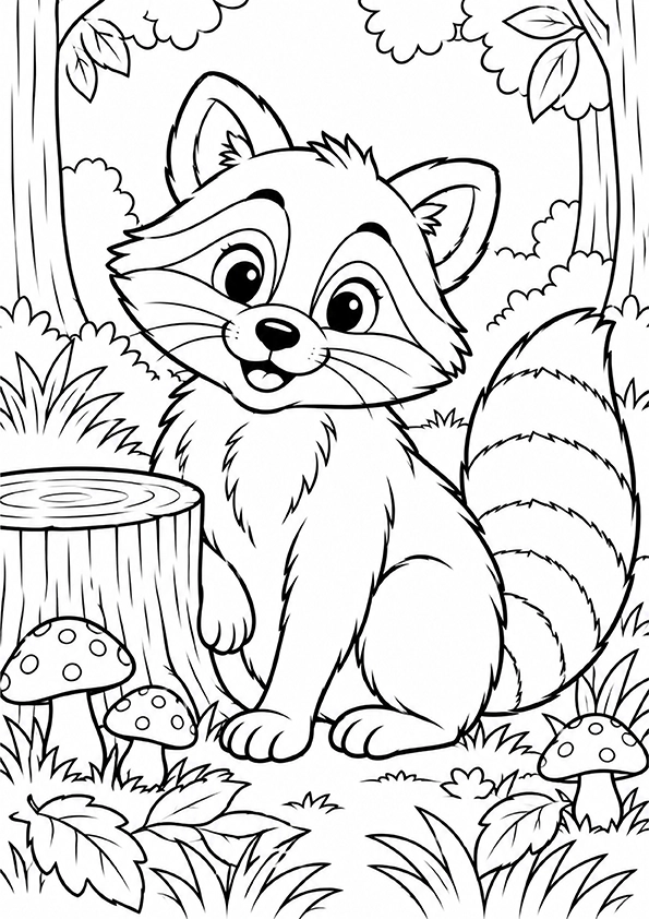 Curious Raccoon coloring page
