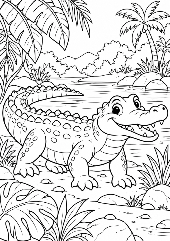 Happy Crocodile coloring page
