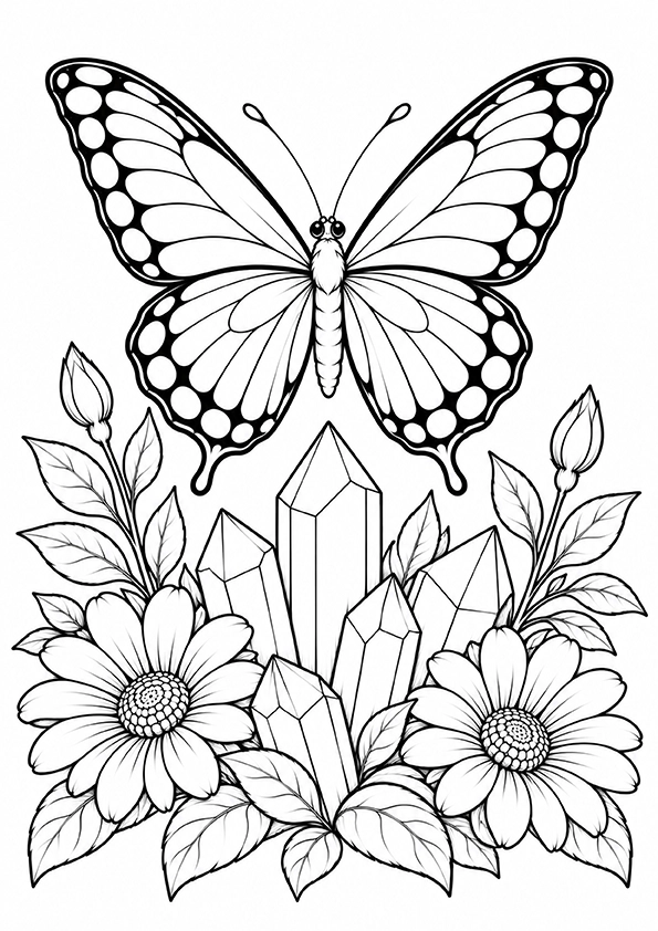 Butterfly And A Crystal Garden coloring page