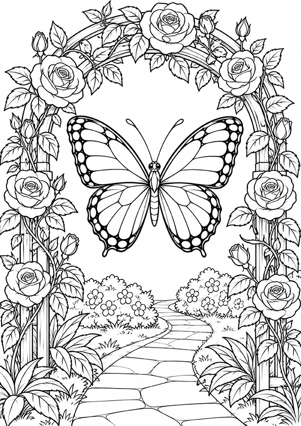 Butterfly Beneath A Garden Arch coloring page