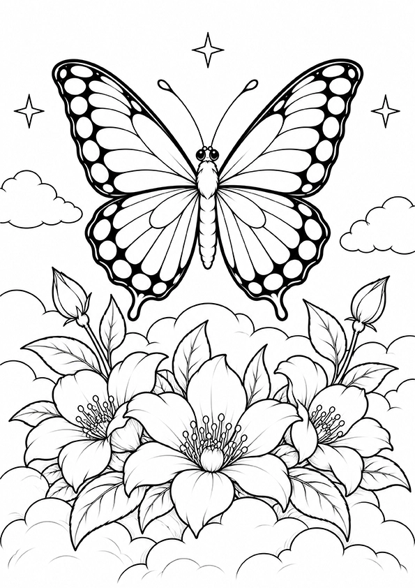 Butterfly In A Dreamy Cloud Garden coloring page