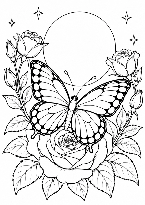 Butterfly In A Moonlit Garden coloring page