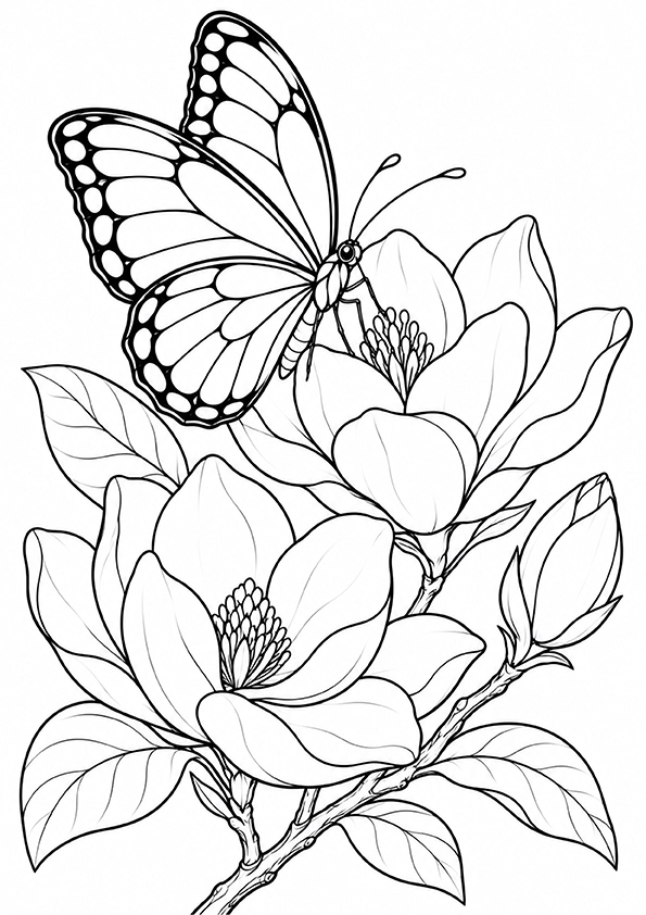 Butterfly On A Peony coloring page