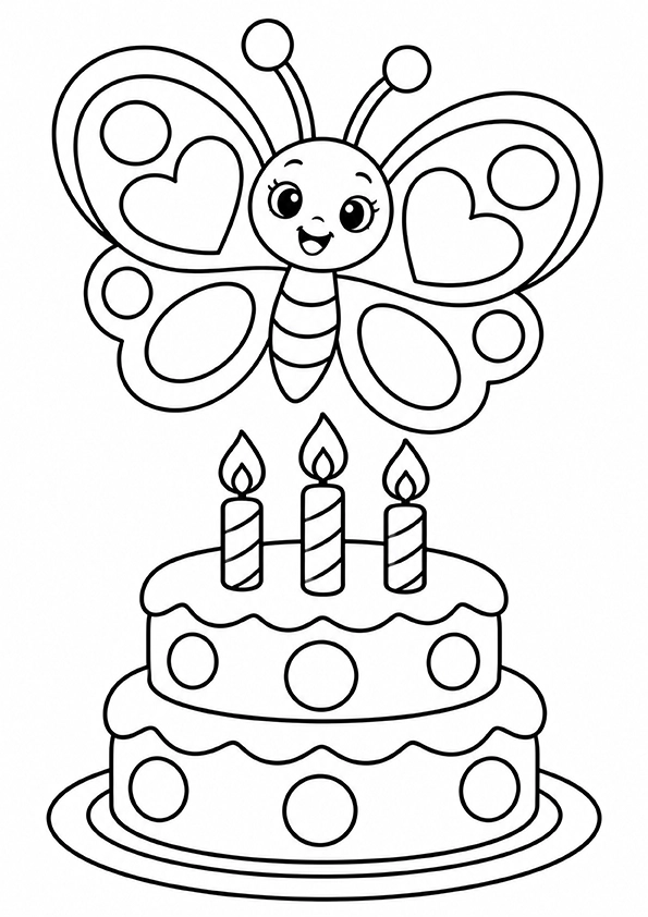 Butterfly And A Birthday Cake coloring page