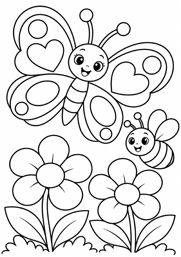 Butterfly And A Bumblebee coloring page
