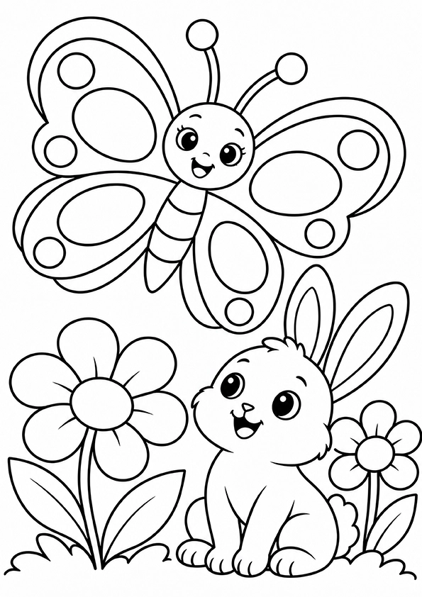 Butterfly And A Bunny coloring page