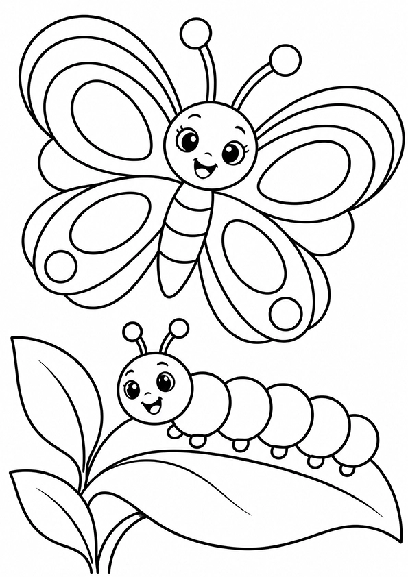 Butterfly And A Caterpillar coloring page