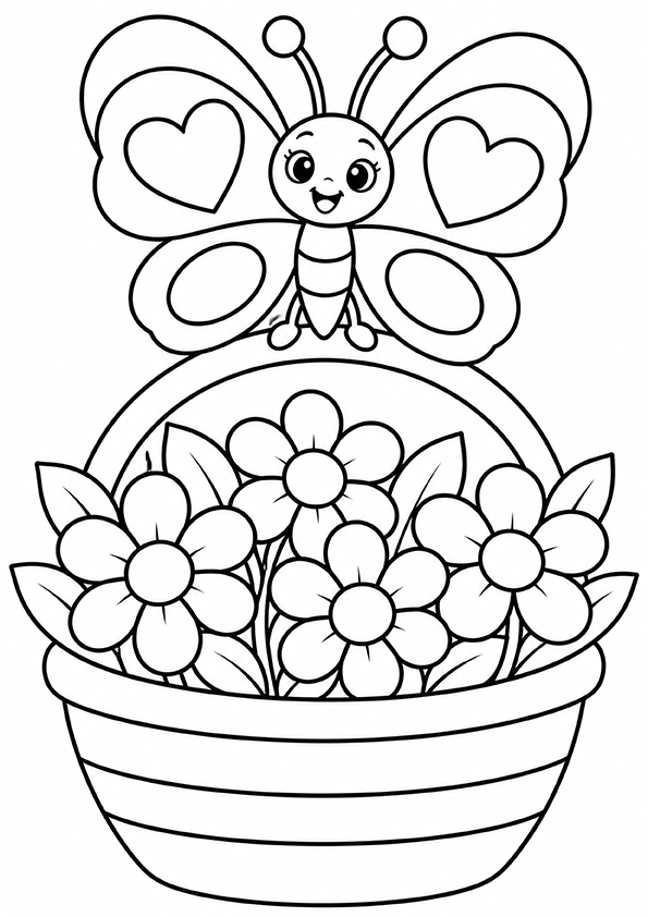 Butterfly And A Flower Basket coloring page