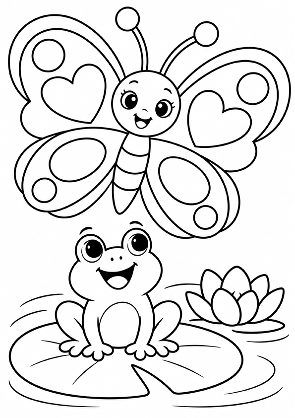 Butterfly And A Friendly Frog coloring page