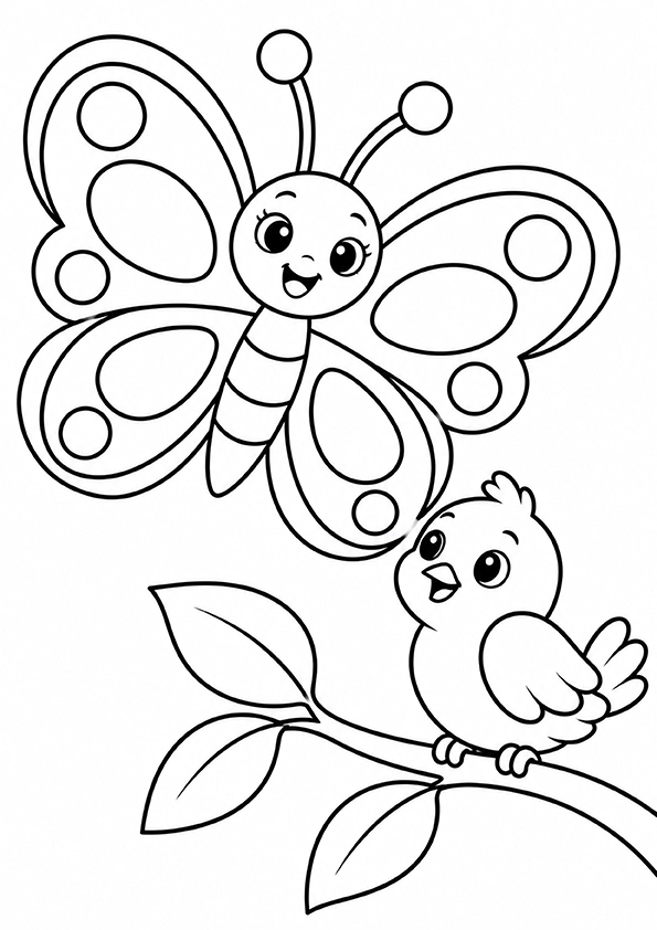Butterfly And A Little Bird coloring page