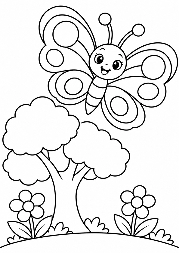 Butterfly And A Little Tree coloring page