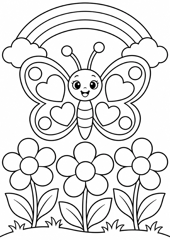 Butterfly And A Rainbow Garden coloring page