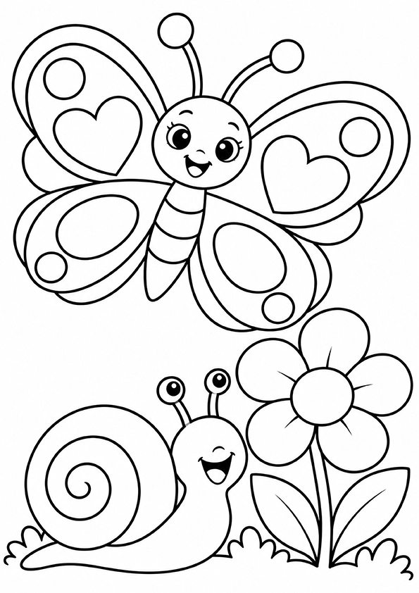 Butterfly And A Snail coloring page