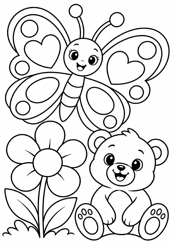 Butterfly And A Teddy Bear coloring page