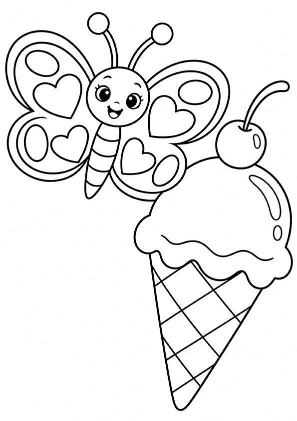 Butterfly And An Ice Cream Cone coloring page