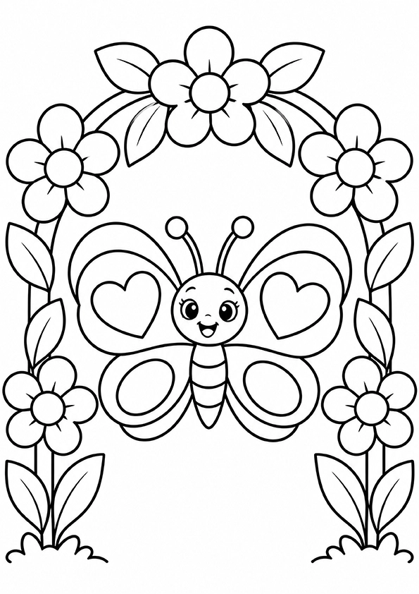 Butterfly Beneath A Flower Arch coloring page