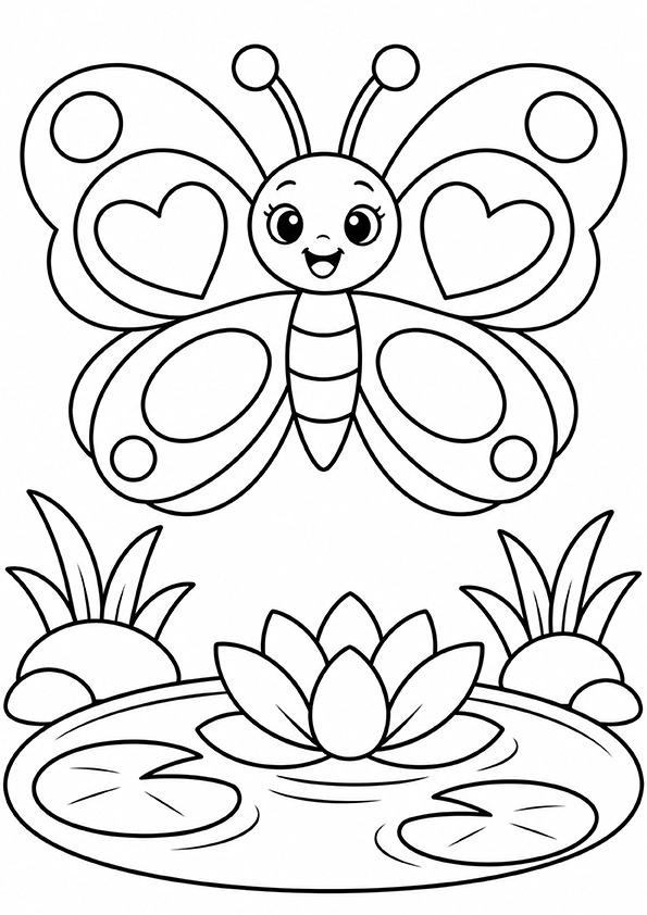 Butterfly Beside A Little Pond coloring page