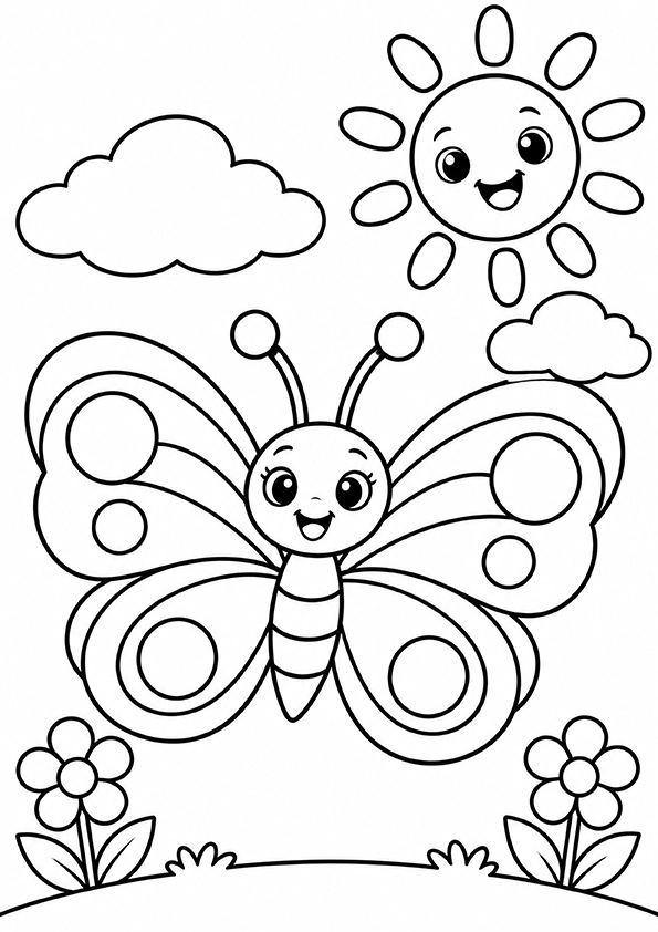Butterfly Flying In The Sunshine coloring page