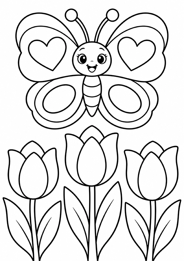 Butterfly In A Tulip Garden coloring page
