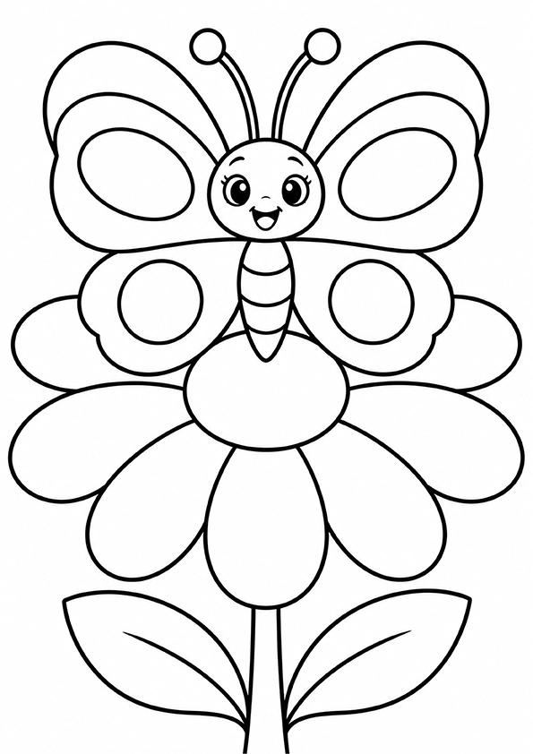 Butterfly On A Big Daisy coloring page
