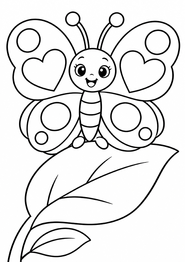 Butterfly On A Big Leaf coloring page