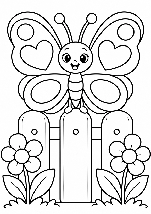 Butterfly On A Garden Fence coloring page