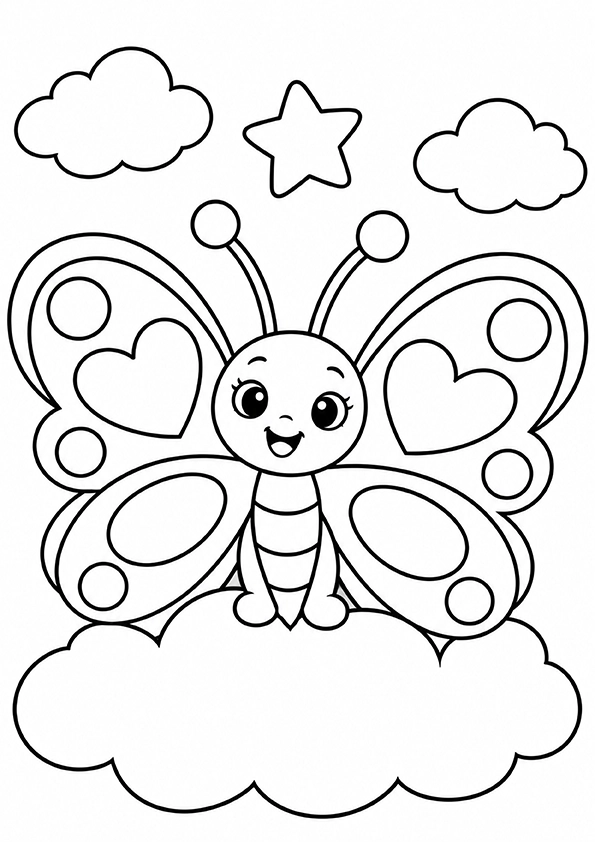 Butterfly Riding On A Cloud coloring page