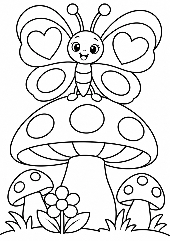 Butterfly Sitting On A Mushroom coloring page