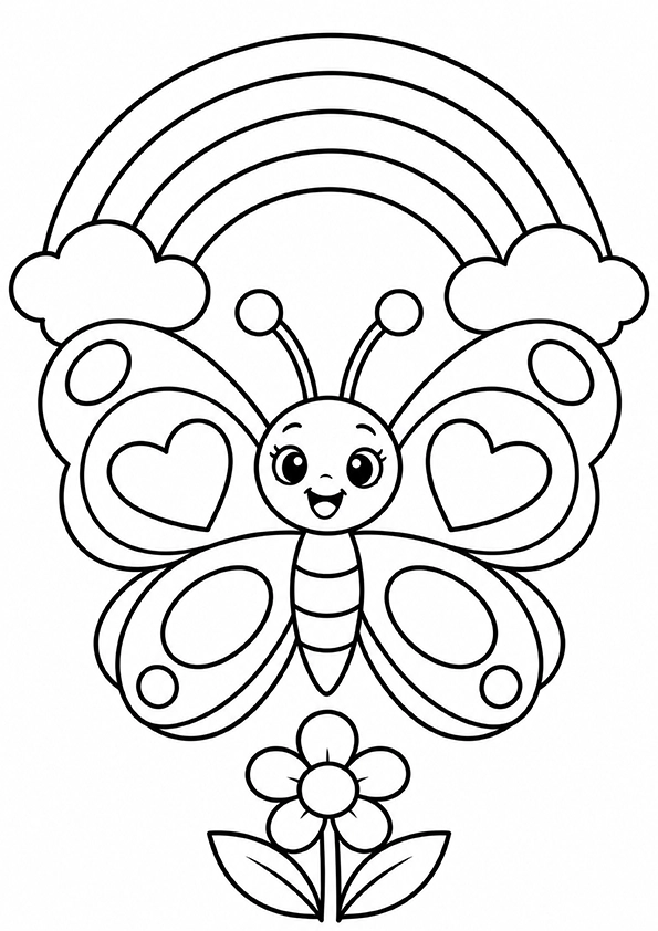 Butterfly Under A Rainbow coloring page