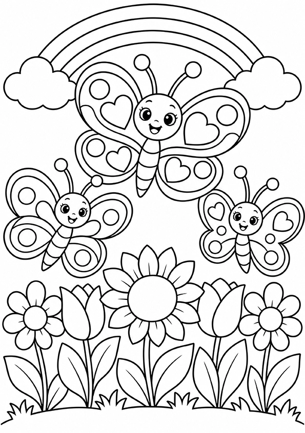 Happy Butterfly Garden Party coloring page