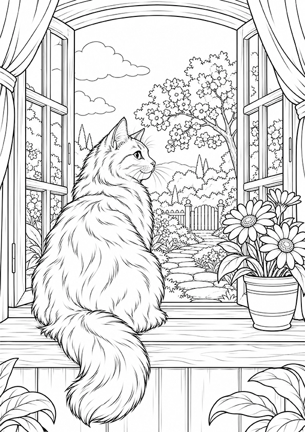 Cat On The Windowsill coloring page
