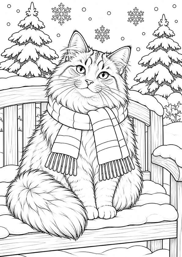 Cat With A Winter Scarf coloring page
