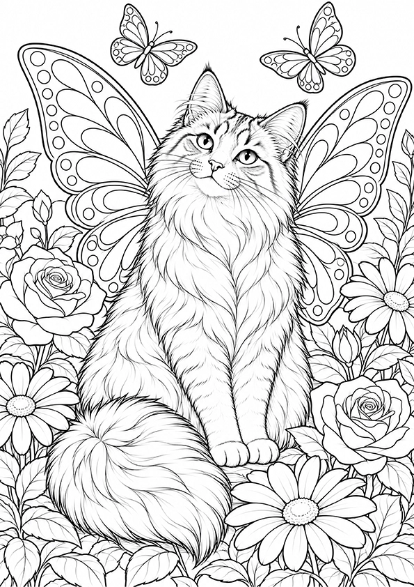 Cat With Butterfly Wings coloring page