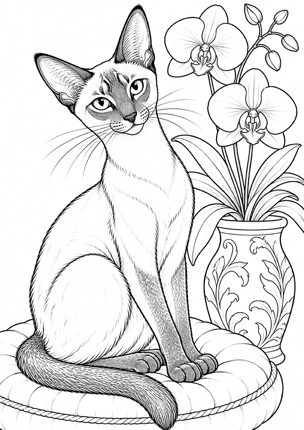 Elegant Siamese Cat coloring page