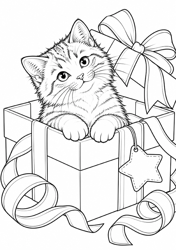 Kitten In A Gift Box coloring page