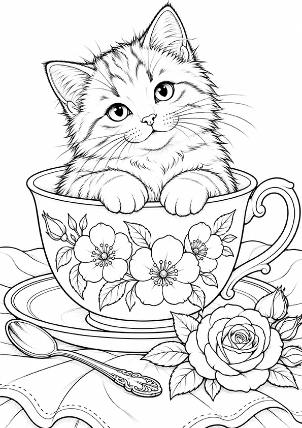 Kitten In A Teacup coloring page
