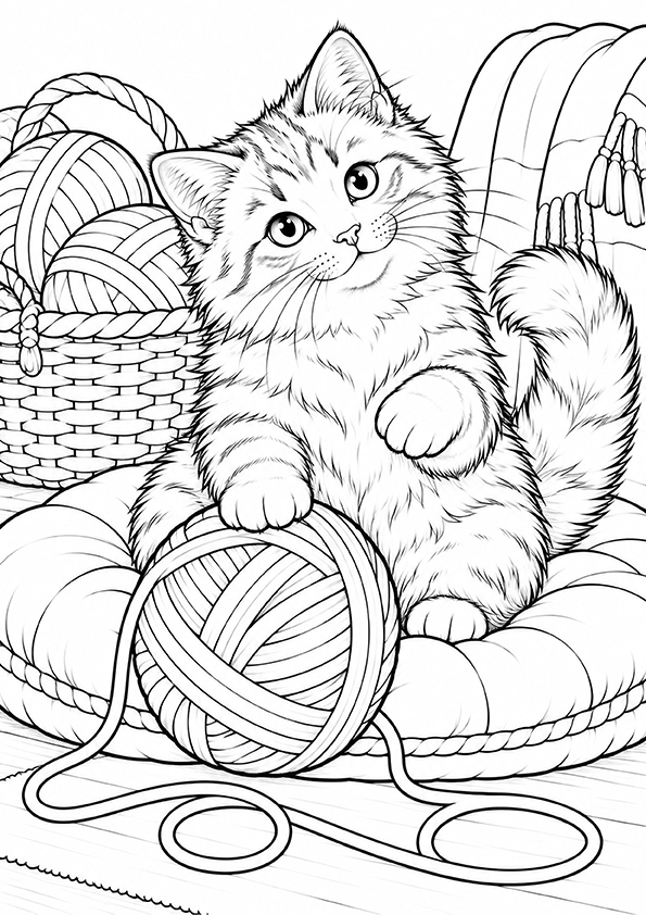 Kitten Playing With Yarn coloring page