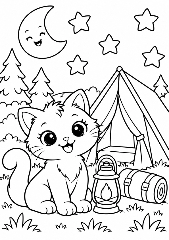 Cat Camping Under The Stars coloring page