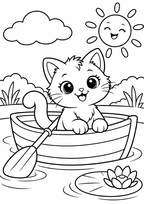 Cat In A Little Boat coloring page