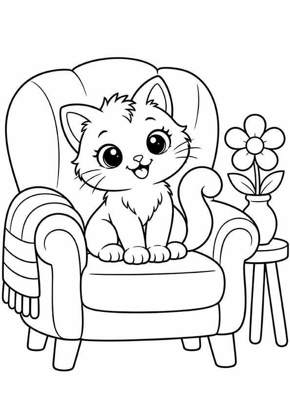 Cat On A Cozy Armchair coloring page