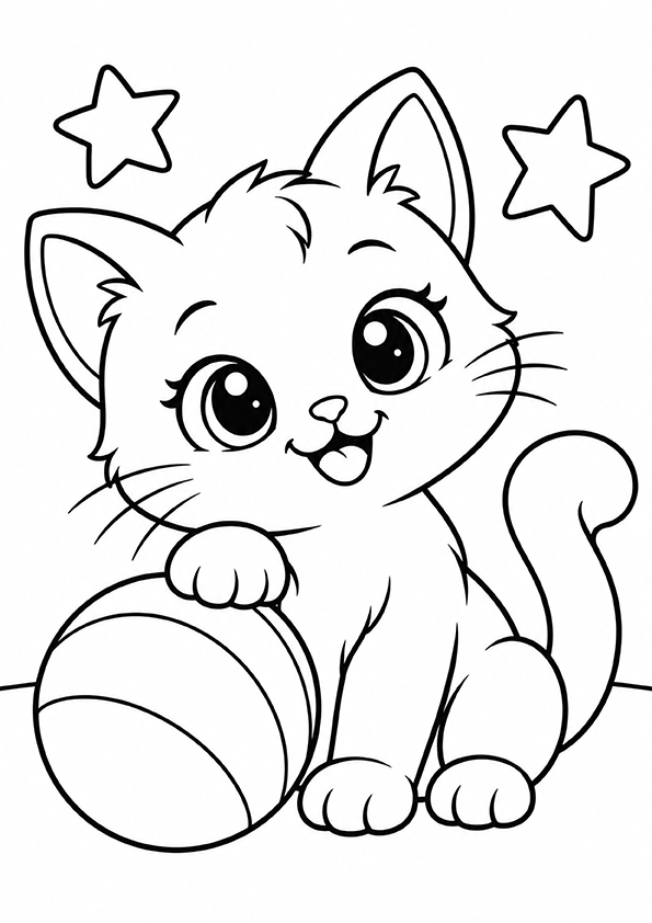 Happy Kitten With A Ball coloring page