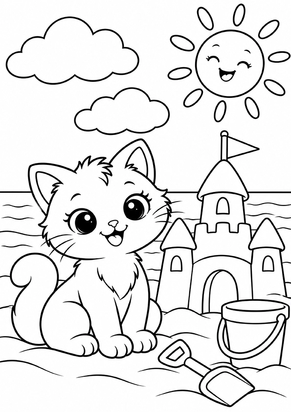 Kitten At The Beach coloring page