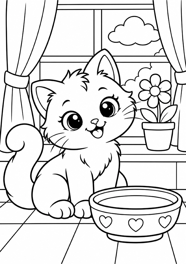 Kitten Drinking Milk coloring page