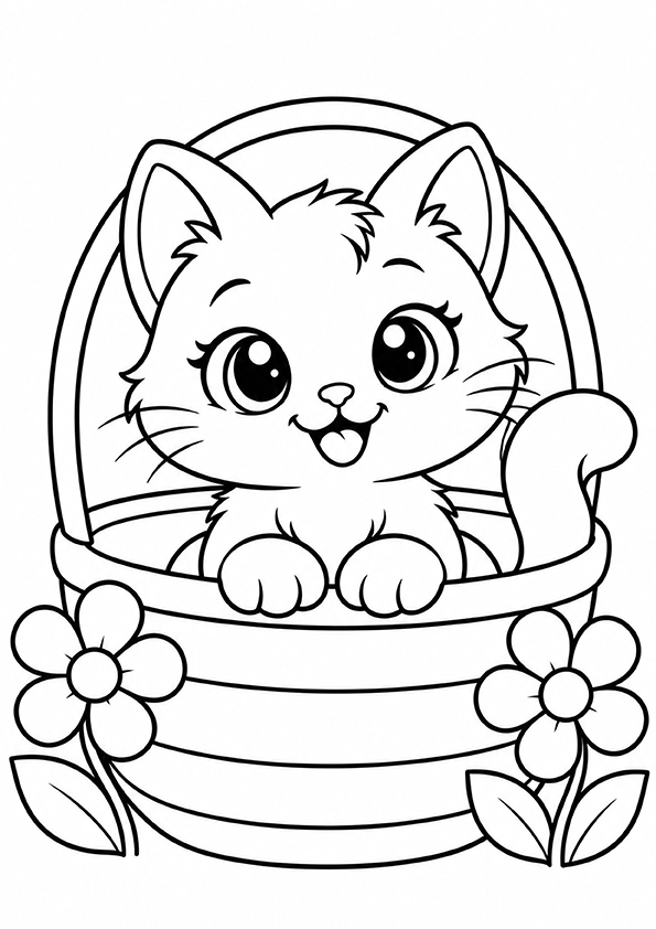 Kitten In A Basket coloring page
